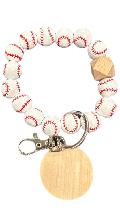 Wood Beaded Bracelet Sport Keyring