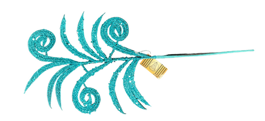 15" Turquoise Glitter Fern Pick - Peacock Blue