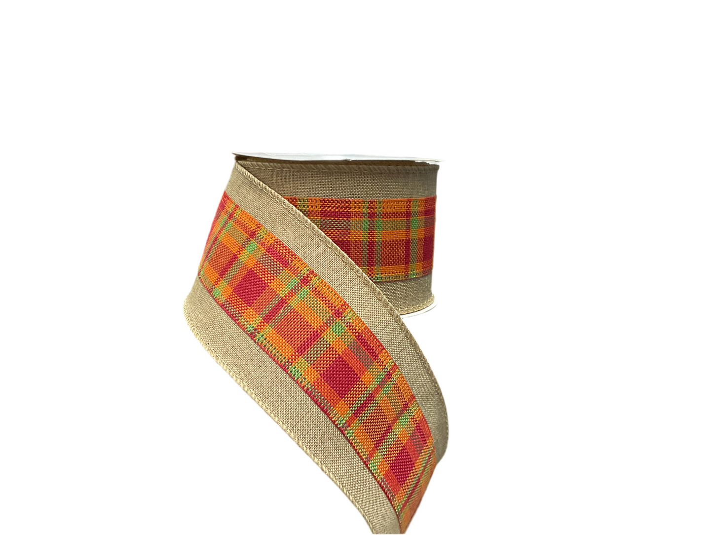 2.5” Orange Plaid / Burlap Ribbon x 10yds