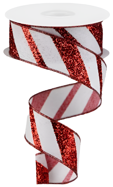 Diagonal Glitter on Royal: Red & White (10 Yards)