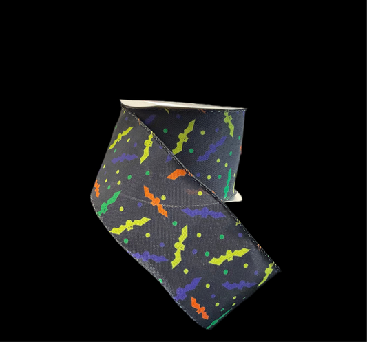 Halloween Ribbon 2.5 X 10 Yards - Bat Multi Color