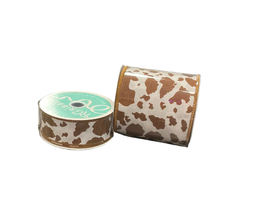 Fuzzy Cow Print Ribbon - White/Brown x 10yds