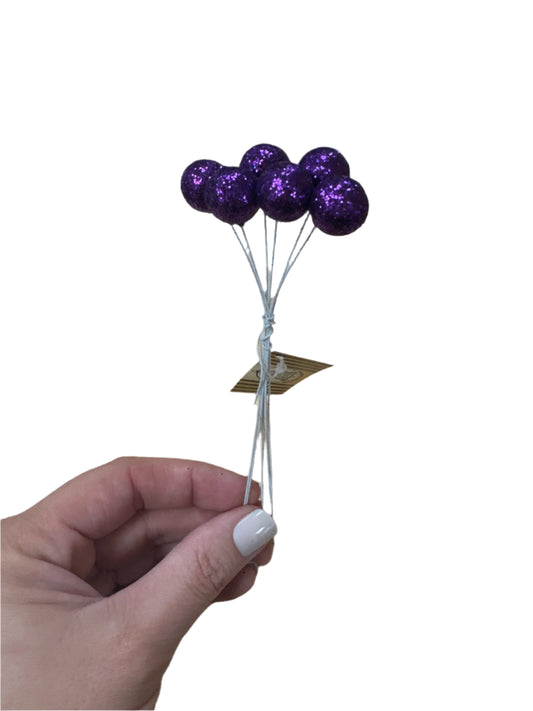 Purple Glitter Ball Pick Small Set Of 12