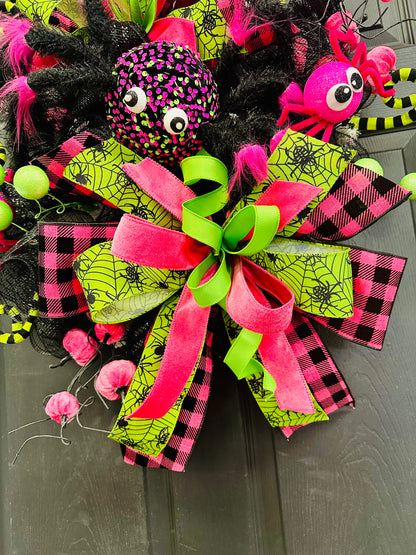 Hot Pink/Lime Green Sequin Spider Wreatg