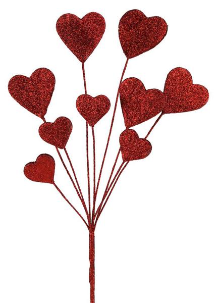 19.5" Glitter Multi Heart Spray: Red