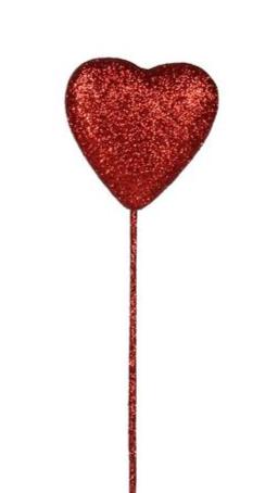 2.17" Solid Glitter Heart Pick: Red (Set of 6)