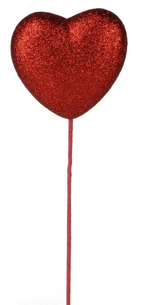 20"L Glittered Heart Pick: Red
