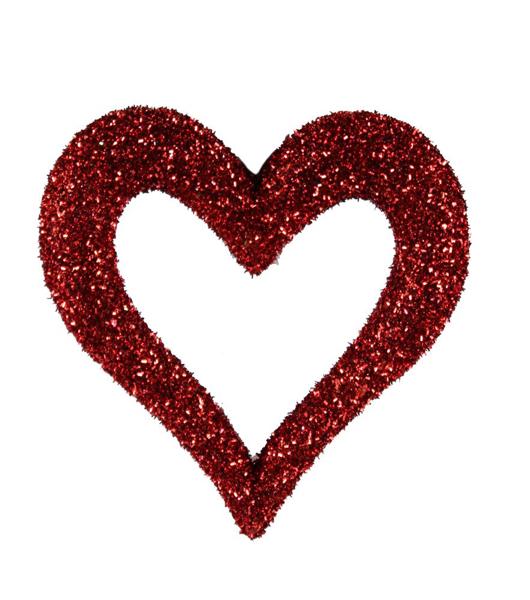 10" Glitter/Tinsel Hollow Heart Hanger: Red