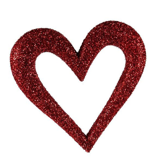 14" Glitter/Tinsel Hollow Heart Hanger: Red