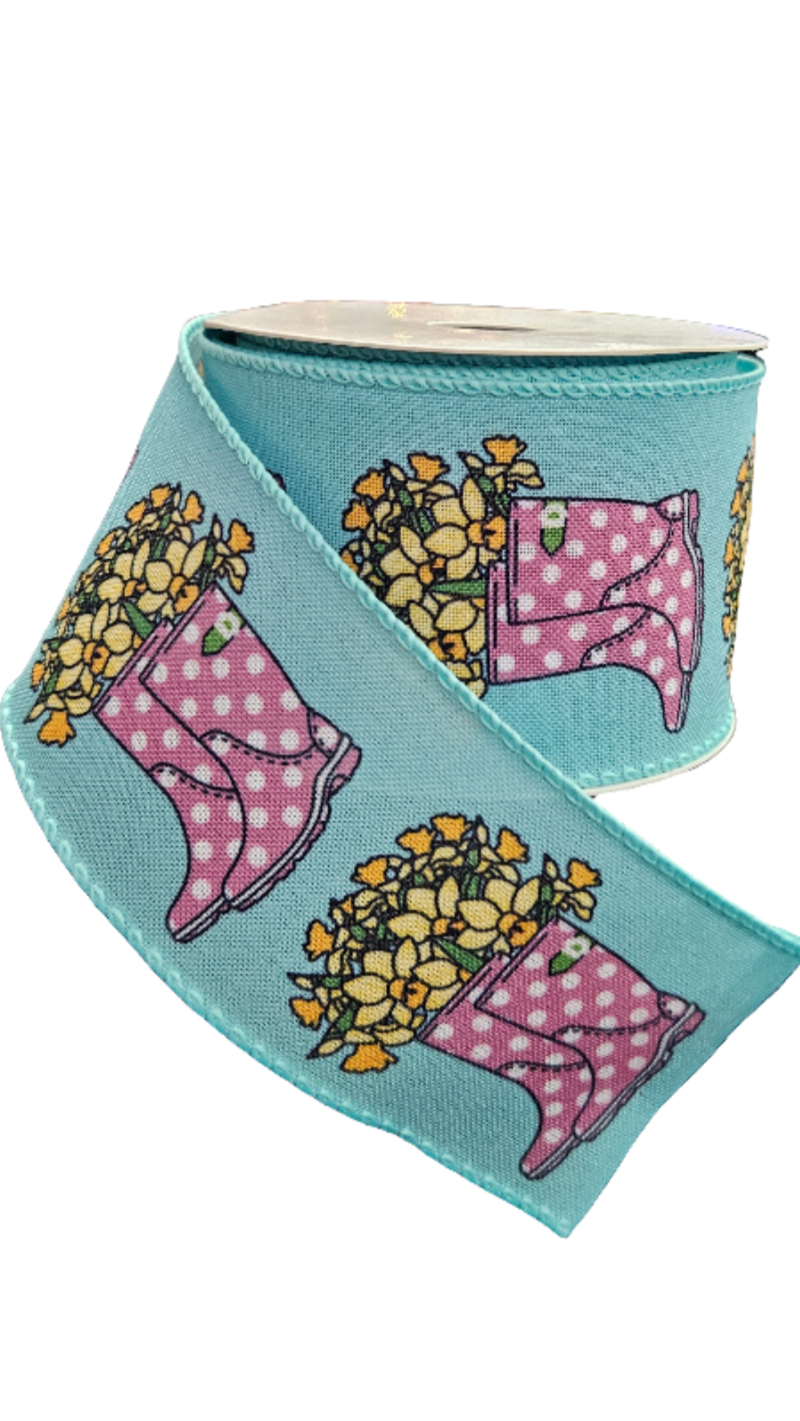 2.5" X 10yds Rain Boot Themed Ribbon