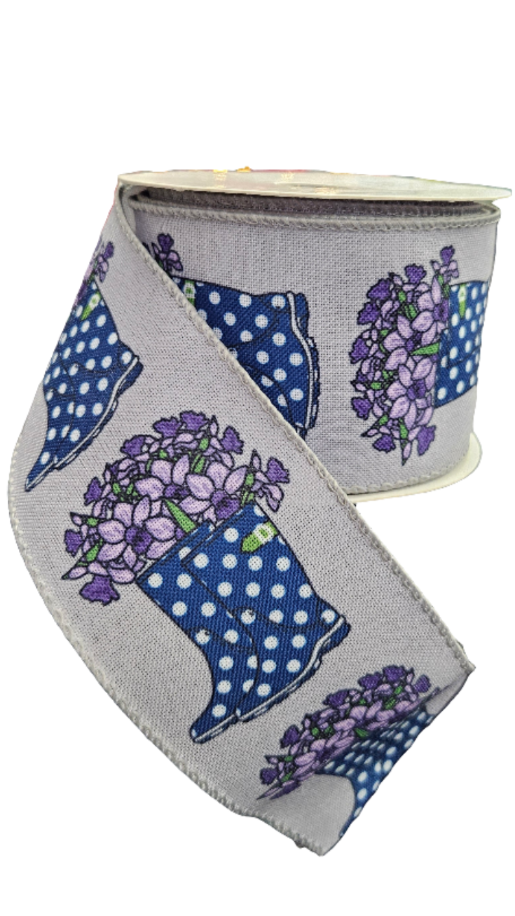 2.5" X 10yds Rain Boot Themed Ribbon