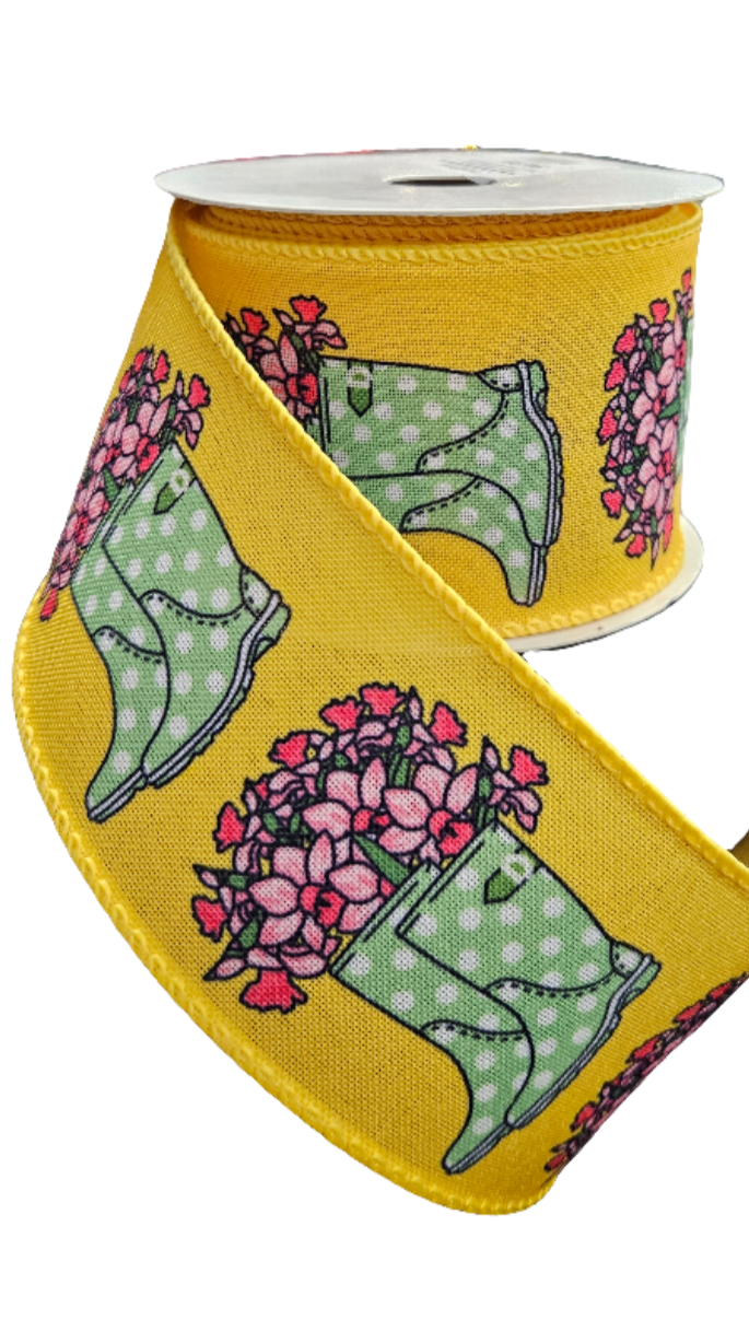 2.5" X 10yds Rain Boot Themed Ribbon
