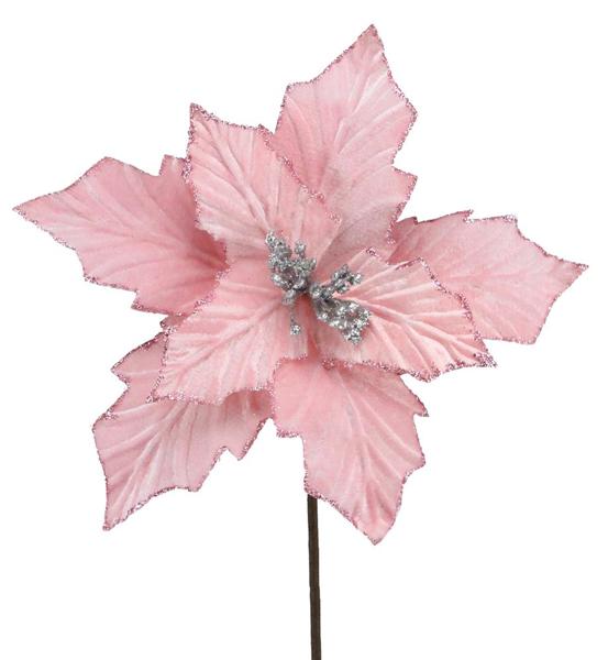 8" Velvet Poinsettia Pick