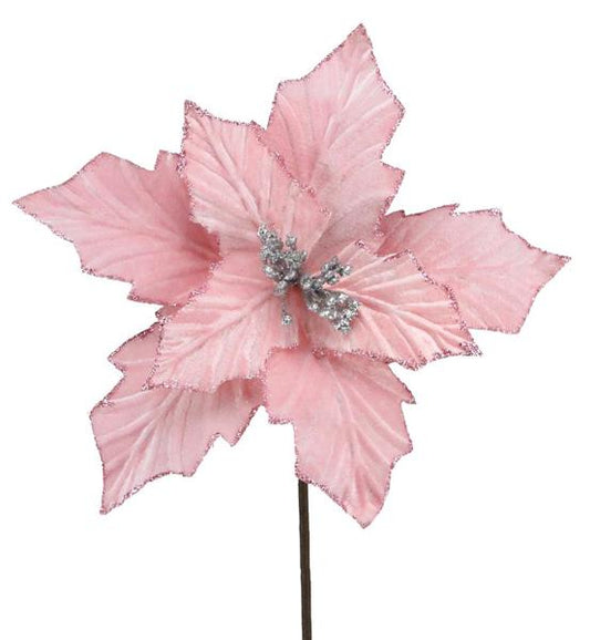 8" Velvet Poinsettia Pick