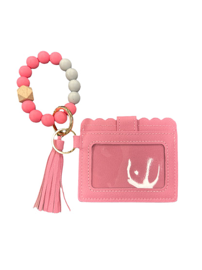 Silicone Beaded Bracelet Keyring with ID Card Wallet