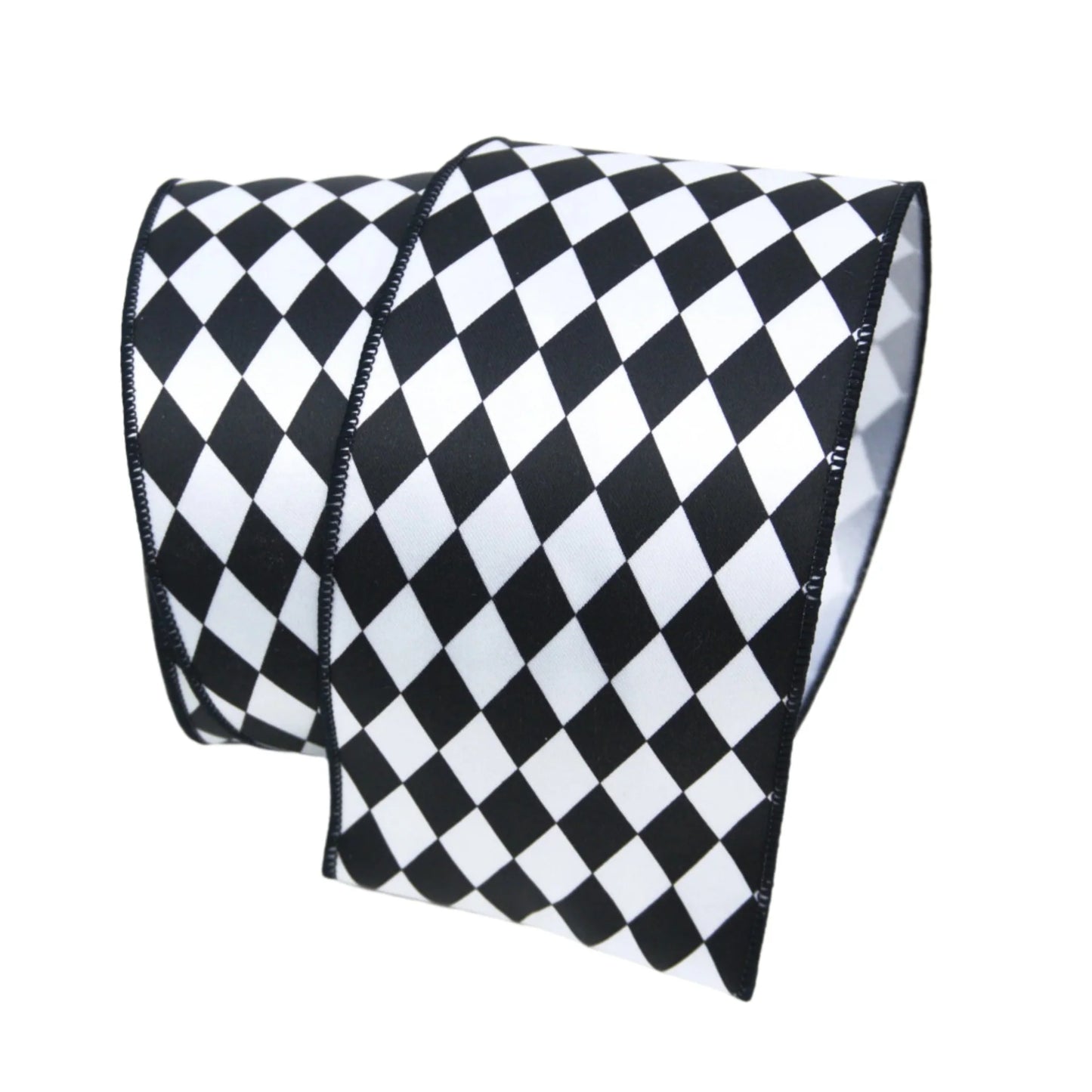 Farrisilk 4"x10yds Jester Diamonds Ribbon Black and White
