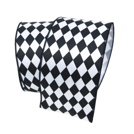 Farrisilk 4"x10yds Jester Diamonds Ribbon Black and White