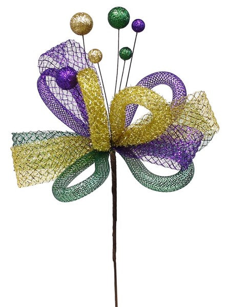 Mardi Gras Ribbon Tubing Tinsel Ball Pick