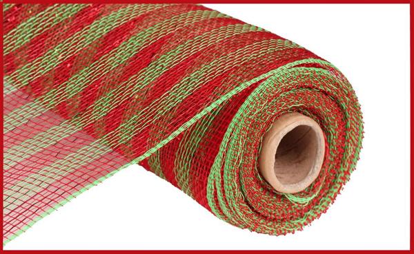 10" Thin Stripe Mesh: Red/Green (10 Yards)