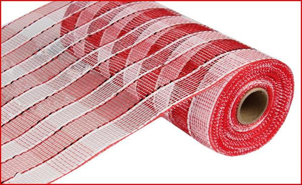10" Wide Foil Plaid Mesh: Red & White (10 Yards)