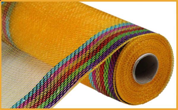 10" Border Stripe Metallic Mesh: Multi Brights (10 Yards)