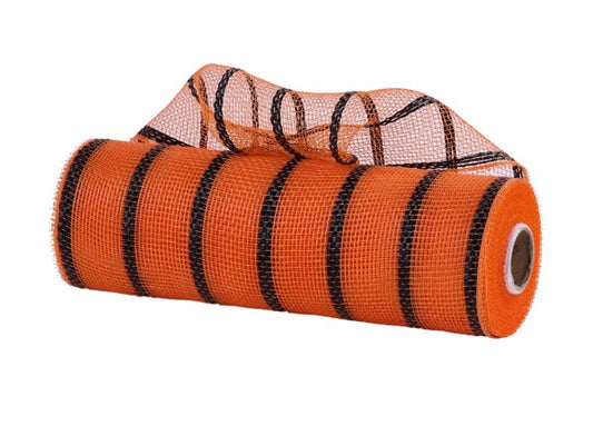10" Vertical Wide Stripe Mesh - Orange/Black - 10 Yards