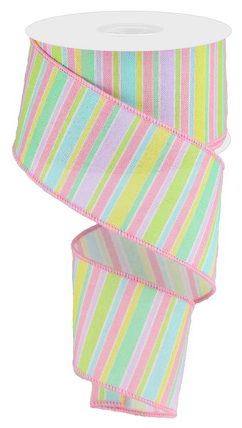 Horizontal Stripe on Royal Ribbon: Pastel Multi (10 Yards)