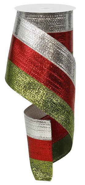 4" Metallic Ribbon: Red, Green & Silver (10 Yards)