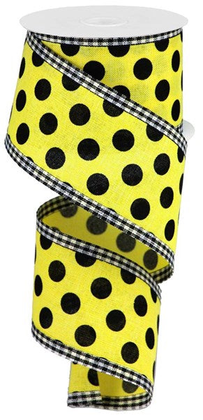 2.5" Medium Polka Dot/Gingham Ribbon: Black/Yellow (10 Yards)