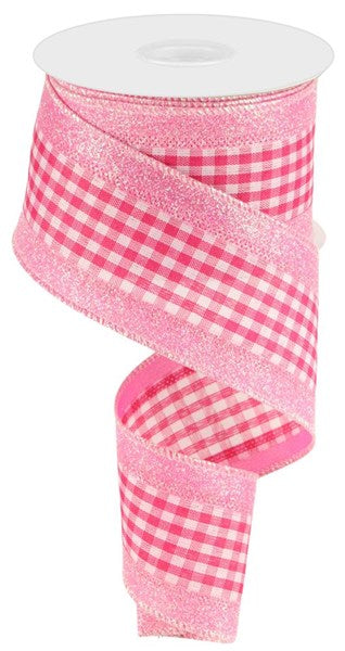 2.5" 3-In-1 Glitter/Gingham Check Ribbon: Pink (10 Yards)