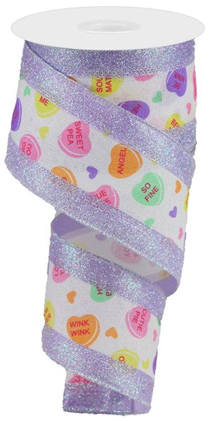 2.5" Conversation Hearts Ribbon: Purple (10 Yards)