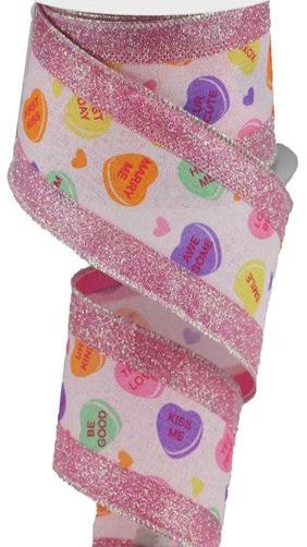 2.5" Conversation Hearts Ribbon - Pink (10 Yards)
