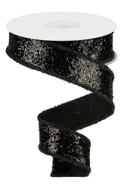 1.5" Large Glitter/Tinsel Ribbon: Black (10 Yards)