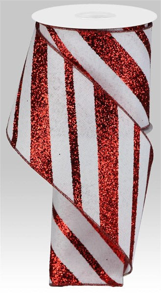 Diagonal Glitter on Royal: Red & White (10 Yards)