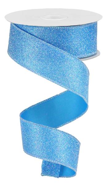 Iridescent Glitter on Satin Ribbon: Blue (10 Yards)