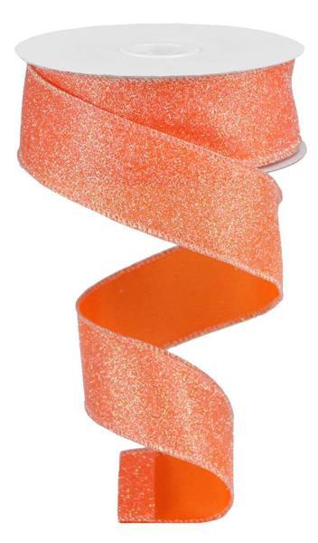 Iridescent Glitter on Satin Ribbon: Orange (10 Yards)