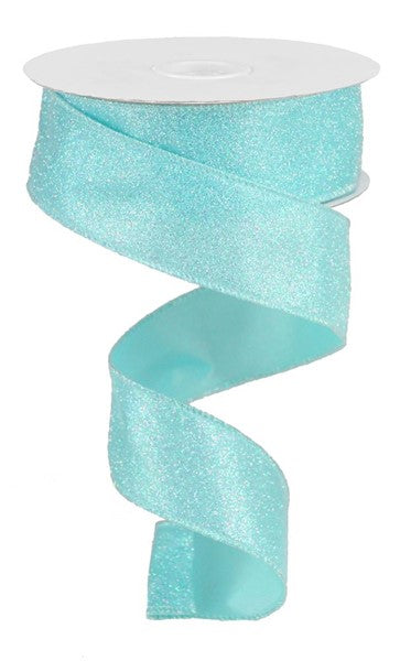 Iridescent Glitter on Satin Ribbon: Robin Egg Blue (10 Yards)