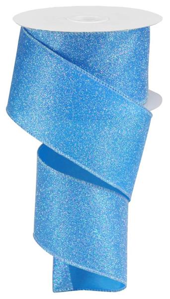 Iridescent Glitter on Satin Ribbon: Blue (10 Yards)