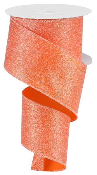 Iridescent Glitter on Satin Ribbon: Orange (10 Yards)