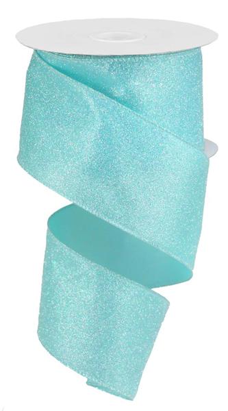 Iridescent Glitter on Satin Ribbon: Robin Egg Blue (10 Yards)