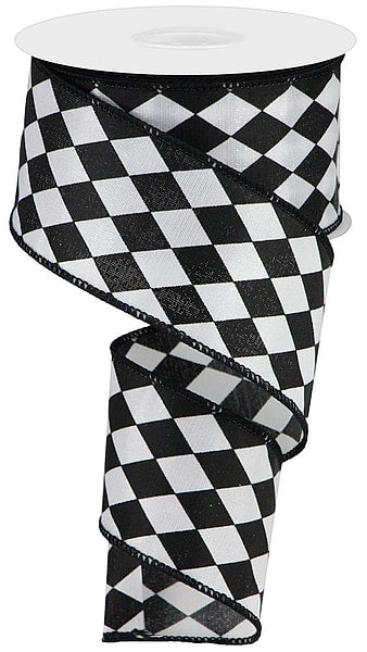 2.5" x 10yds Harlequin on Satin Blk/Wht