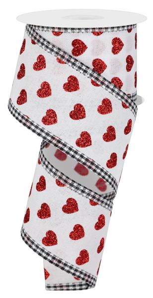 2.5" Glitter Heart W/Mini Check Ribbon (10 Yards)