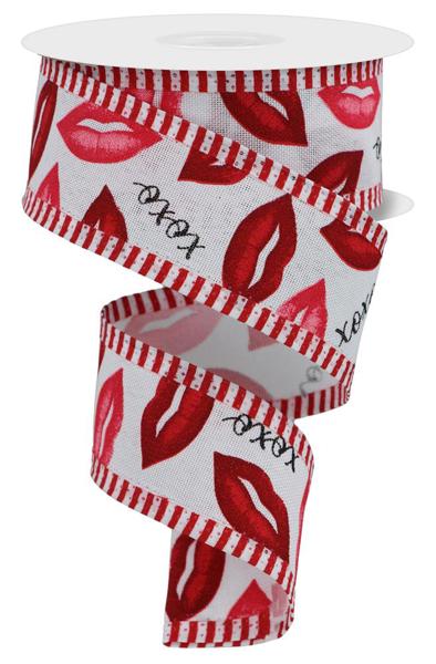 1.5" Lips XOXO Thin Stripe Ribbon (10 Yards)