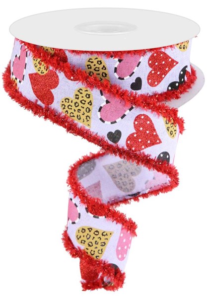1.5" Hearts/Tinsel Ribbon: Multi Pattern (10 Yards)