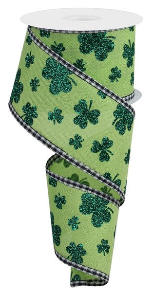 2.5" Glitter Shamrocks/Gingham Brt. Green/Kelly Green (10 Yards)