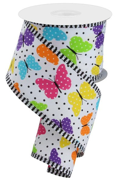 2.5" Butterflies/Dots/Thin Stripe Ribbon (10 Yards)