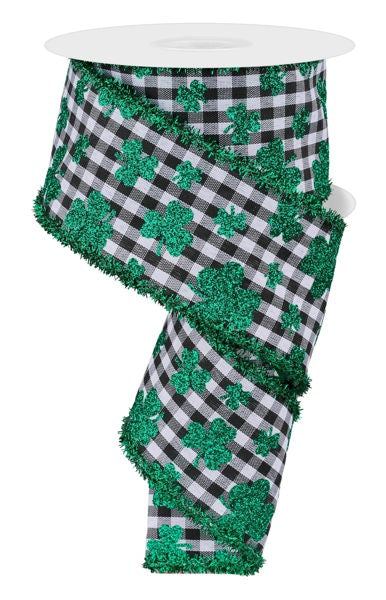 2.5" Glitter Shamrock/Check/Tinsel Ribbon