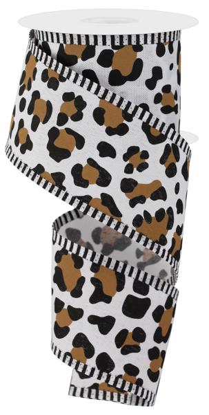 2.5" Leopard/Stripe Print Ribbon: White, Black & Brown (10 Yards)