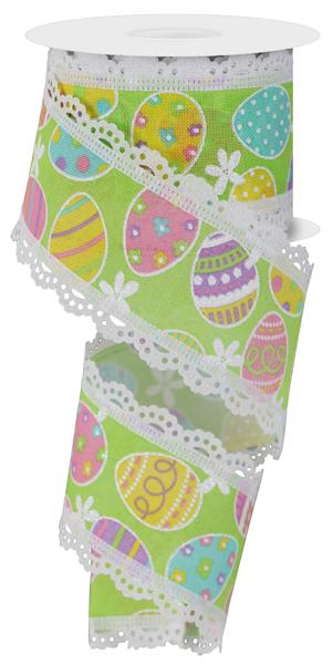 2.5" Easter Eggs/Lace Ribbon: Green (10 Yards)