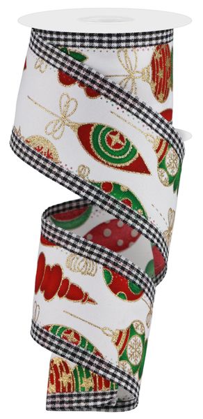 2.5"x 10yds Hanging Christmas Ornaments White/Red/Green/Gold